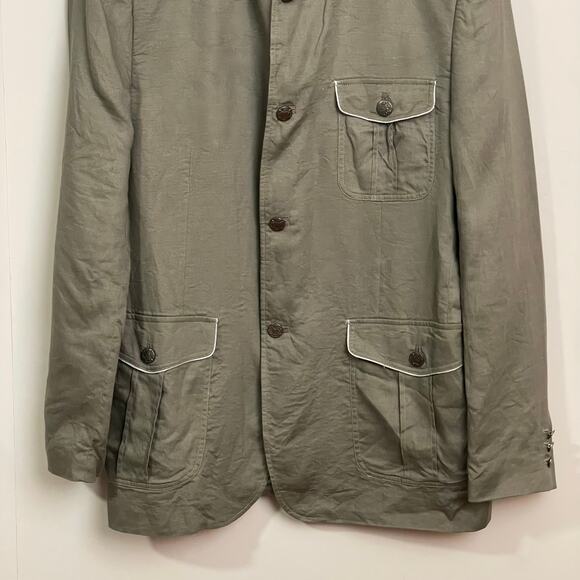 Zara Man 46R utility military blazer jacket olive green white trim linen summer - Picture 3 of 7